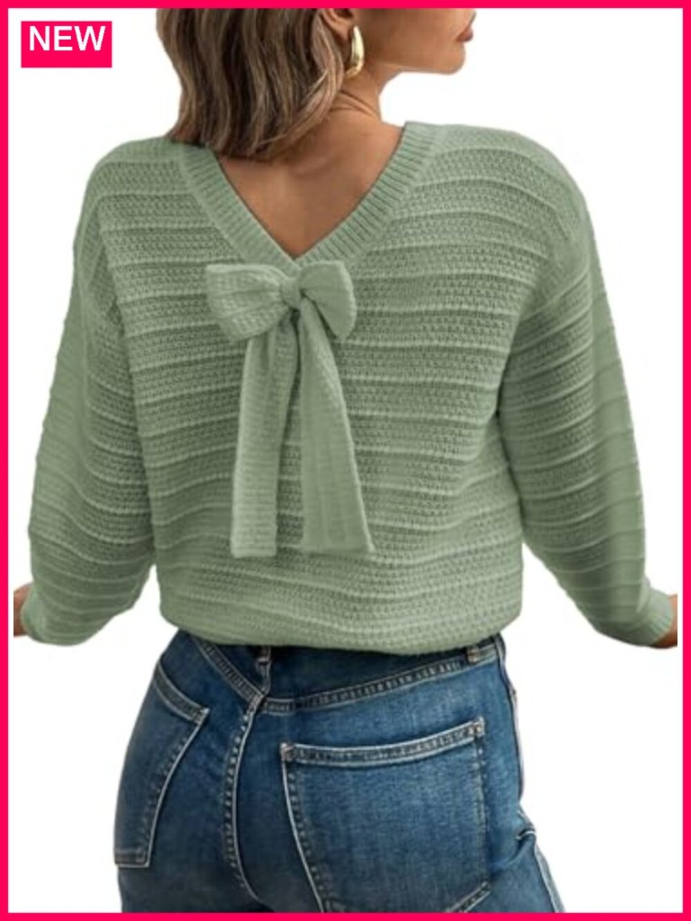 Women's Bow Back Sweater Pullover Knit Top Long Sleeve